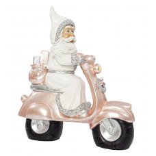 Χριστουγεννιάτικος Λευκός Άγιος Βασίλης σε Ροζ Μηχανάκι (33cm)